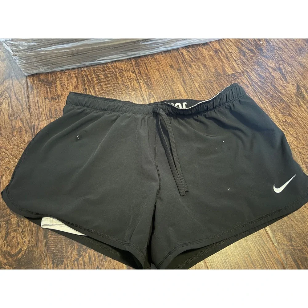 Nike Dri-FIT Running Shorts Womens Large Black Just Do It Waistband 404898-012